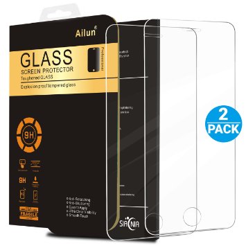 iPhone 5s Screen Protector,iPhone SE Screen Protector,[2pack]by Ailun,For iPhone 5/5c,Tempered Glass,9H Hardness,Curved Edge,Bubble Free,Anti-Scratch&Fingerprint,Case Friendly-Siania Retail Package