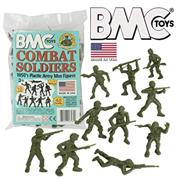 BMC Classic Green Plastic Army Men - 40pc WW2 Soldier Figures - Made in USA