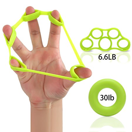 Hand Strengthener Finger Stretcher Hand Resistance Bands Hand Extensor Set Silicone Hand Grip Trainer Rings Finger Exerciser Workout For Sports, Physical Rehabilitation and Musicians-2Pcs Included