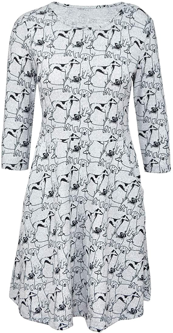 Sidecca Retro Novelty Printed 3/4 and Long Sleeve Fit and Flare A-Line Dress