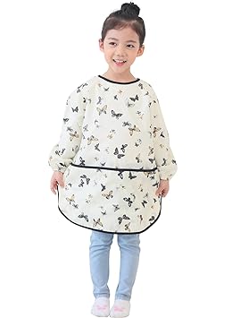 Plie Waterproof Kids Art Smocks 37 Colors (Age 1-10, S-XXL size), Butterfly Print (38-M)