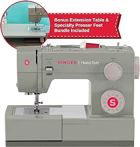 SINGER | Heavy Duty Holiday Bundle - 4452 Heavy Duty Sewing Machine with Bonus Extension Table for Larger Projects, Packed with Specialty Accessories Gray