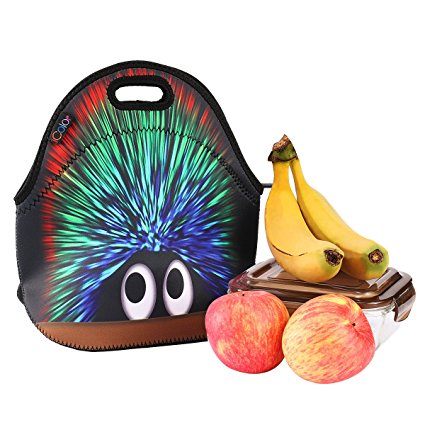 iColor Hedgehog Boys Girls Kids Neoprene Sleeve School Office Travel Outdoor Warm Thermal Waterproof Lunch Bag Tote Box Container Tote Pouch Food Carrying Insulated Holder W/ Handle Case