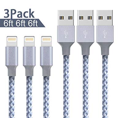 Cable,ONSON Charger Cables 3Pack 6FT to USB Syncing and Charging Cable Data Nylon Braided Cord Charger for iPhone 7/7 Plus/6/6 Plus/6s/6s Plus/5/5s/5c/SE and more (Gray&White) …