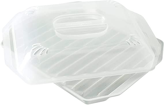 Bacon Rack with Lid, 10.25x8x2 Inches, White