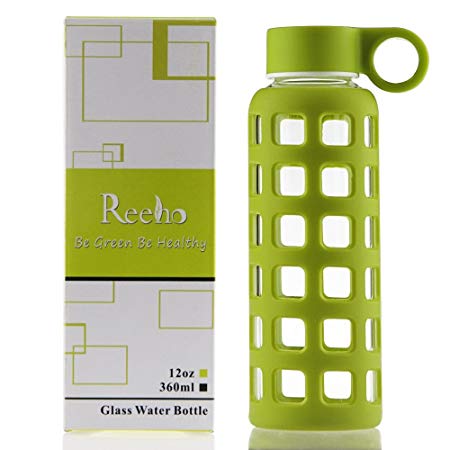 Reeho Borosilicate Sports Glass Water Bottle With Non Slip Silicone Sleeve [BPA Free]