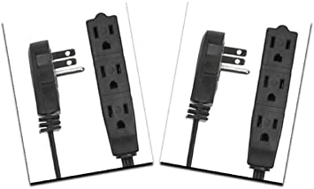 Electes 8 Feet Extension Cord/Wire, 3 Prong Grounded, 3 outlets, Angled Flat Plug, UL Listed, Black {2 Pack}