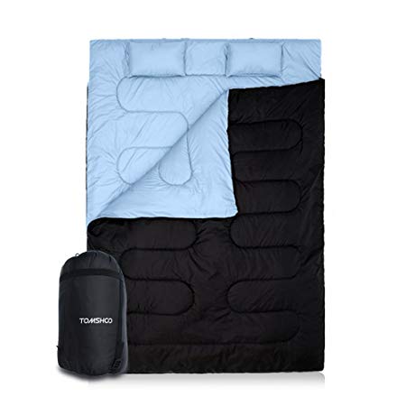 TOMSHOO Warm Double Sleeping Bag 86"x60" Double Thermal Thick Sleeping Bag 2 Person Outdoor Camping Hiking Thick Sleeping Bag with 2 Pillows for Winter and Spring