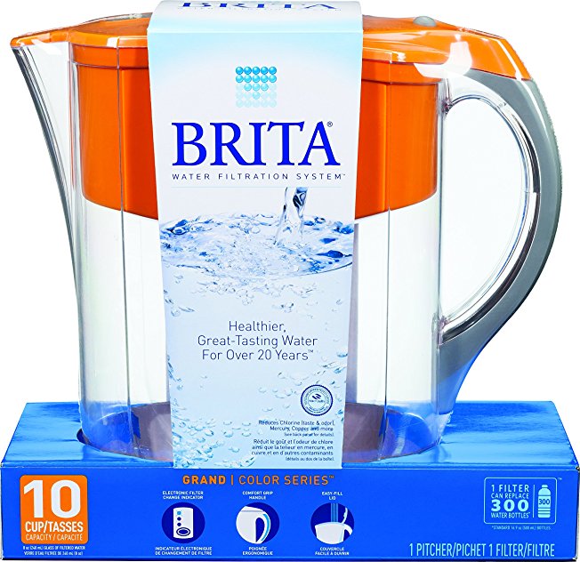 Brita Grand 80-Ounce Water Filtration Pitcher, Orange