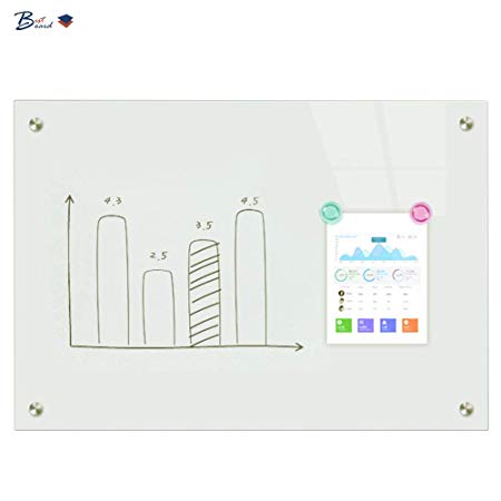 BESTBOARD Glass Whiteboard, Large 3’ x 4’ Magnetic Dry Erase Board, White Surface