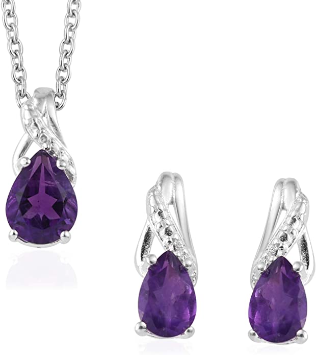 Shop LC Delivering Joy 925 Sterling Silver Dangle Drop Earrings Chain Pendant Necklace Jewelry Set for Women 20''(Amethyst/Garnet/Citrine/Topaz/Tourmaline)