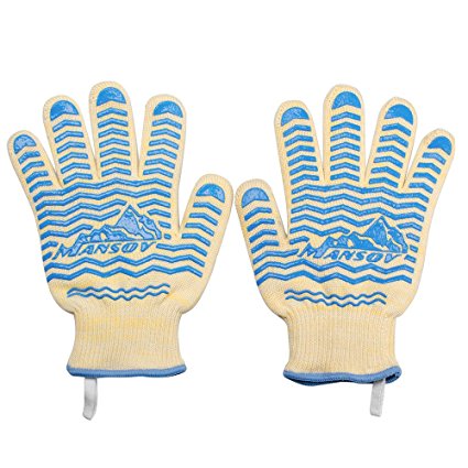 MANSOV Samll Size Light Blue Grill Gloves Silicone Heat Resistant to 662°F Oven Mitts for BBQ, Baking, Microwave, Grilling, Temperature Protection Safe User-friendly …