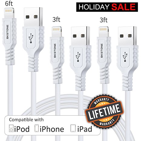 iPhone Cable, BKSTONE 3FT 3FT 6FT USB to Lightning Cable 8 Pin iPhone Charger Cord for iPhone X 8 7 6s 6 Plus 5s SE 5 iPad Mini Air (white)