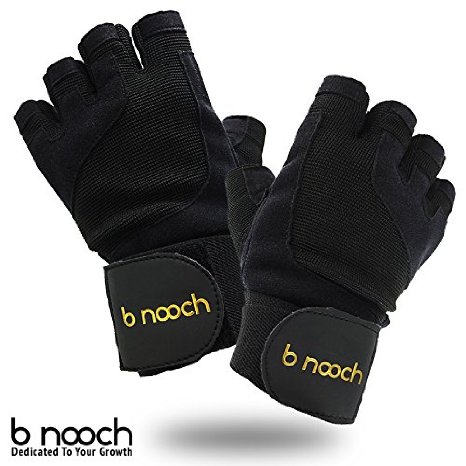 B Nooch Weight Lifting Gloves For Gym Workouts, Crossfit (WOD) & Fitness with Wrist Wrap Support for Men & Women (Black) ● XS thru XL available ●