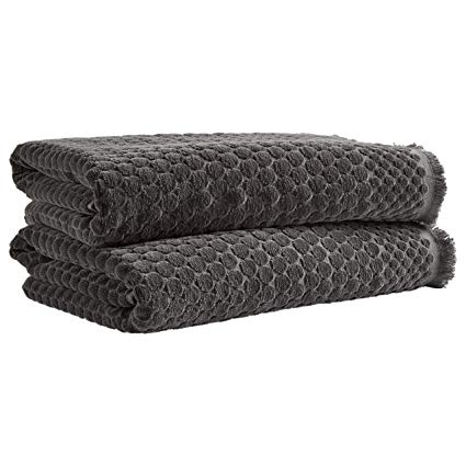 Rivet Contemporary Sculpted Dot Cotton Bath Towels, 2-Pack, Charcoal