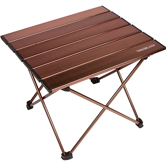 Trekology Portable Camping Table with Aluminum Table Top, Hard-Topped Folding Table in a Bag for Picnic, Camp, Beach, Useful for Dining, Cutting, Cooking with Burner & Easy to Clean