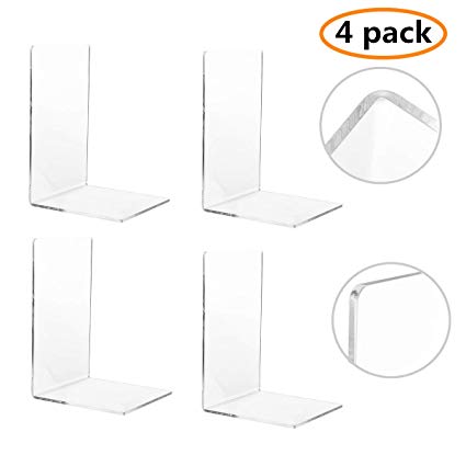 CY craft 4 Pieces Bookends,Clear Acrylic Bookends for Shelves,Heavy Duty Book Ends and Desktop Organizer,Book Stopper for Books/Movies/CDs,7.3'' ×4.8''× 4.8''