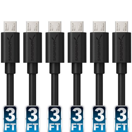 Sabrent 6-Pack 22AWG Premium 3ft Micro USB Cables High Speed USB 20 A Male to Micro B Sync and Charge Cables Black CB-UM63