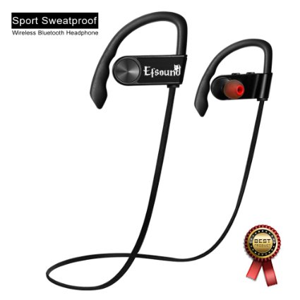 Wireless Headphones, Efsound Bluetooth 4.0 Sport Stereo In-Ear Noise Cancelling Sweatproof Headset with Mic for iPhone 5s 6s Plus Samsung Galaxy S6 S5 Cell Phones - Black