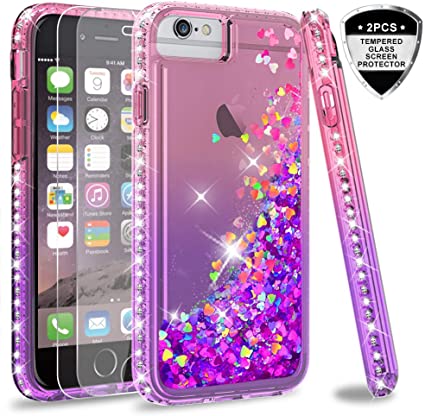 iPhone SE 2020 Case, iPhone 8 Case, iPhone 7 Case, iPhone 6s / 6 Case with Tempered Glass Screen Protector [2Pack] for Girls Women, LeYi Glitter Phone Case for Apple iPhone 6/ 6s/ 7/8 Pink/Purple