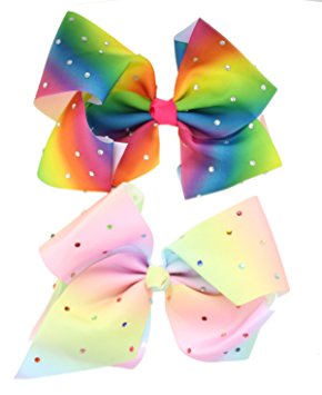 2pcs Girls Multi Coloured Diamante Big Fashion Hair Bow Dance School Accessory