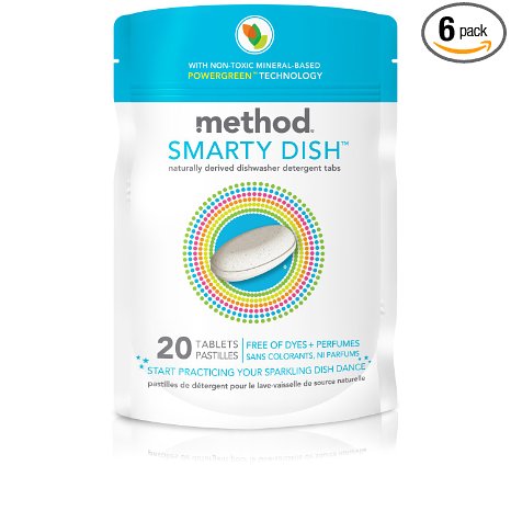 Method Naturally Derived Smarty Dish Dishwashing Tablets, Fragrance Free, 20 Count (Pack of 6)