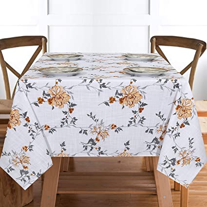 Ruvanti Table Cloth (60X70”) 4-6 Seats. Wrinkle Free 100% Cotton Rectangle Tablecloth, Washable/Reusable White & Fall Color Table Cloths, Table Cover for Christmas/Thanks Giving Dinners.