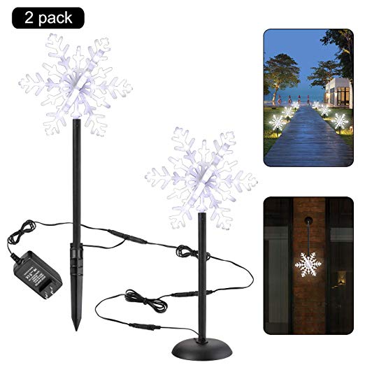 CERCHIO Christmas LED Pathway Lights 3D Snowflake Flash Lighting Garden Stake Lights Outdoor Decoration Waterproof for Landscape Garden Lawn Patio Halloween Thanksgiving Christmas Party 2 Pack