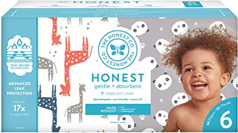 The Honest Company Super Club Box Diapers with TrueAbsorb Technology, Pandas & Safari, Size 6, 88 Count