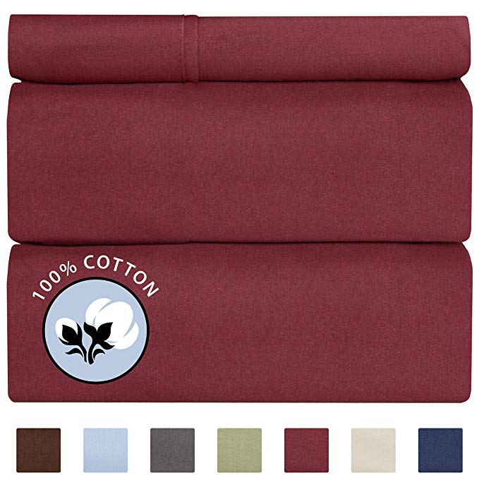 100% Cotton Twin Size Sheets Burgundy (4pc) Silky Smooth, Cooling 400 Thread Count Long Staple Combed Cotton Twin Sheet Set – Pure 400TC High Thread Count Twin Sheets - Twin Bed Sheets Cotton