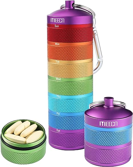 MEECN Weekly Pill Organizer, Waterproof 7-Day Pill Container for Outdoor Travel. Aluminum Pill Case That is Shockproof and Has Large Compartments for Storing Vitamins, Fish Oil. Emergency Pills