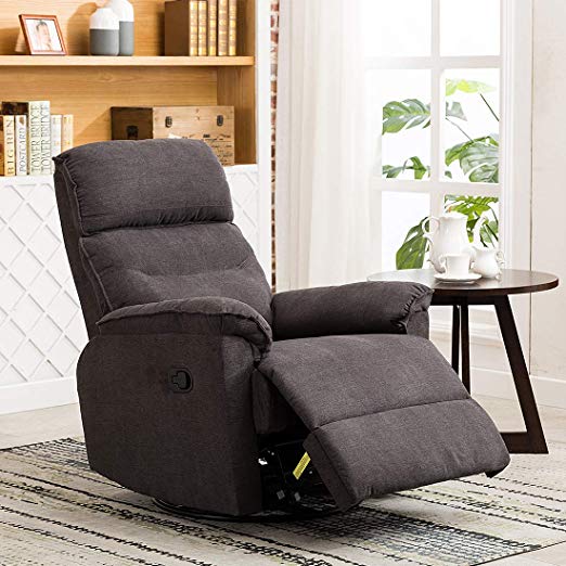 CANMOV Contemporary Fabric Swivel Rocker Recliner Chair – Soft Microfiber Single Manual Reclining Chair, 1 Seat Motion Sofa Recliner Chair with Padded Seat Back, Gray