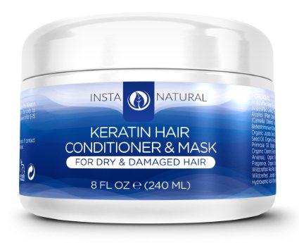 InstaNatural Keratin Hair Mask Treatment - Professional At Home Brazilian Conditioner Treatment for Dry and Damaged Hair - Smoothing and Strengthening Straight Hair Reconstructor Formula - 8 OZ