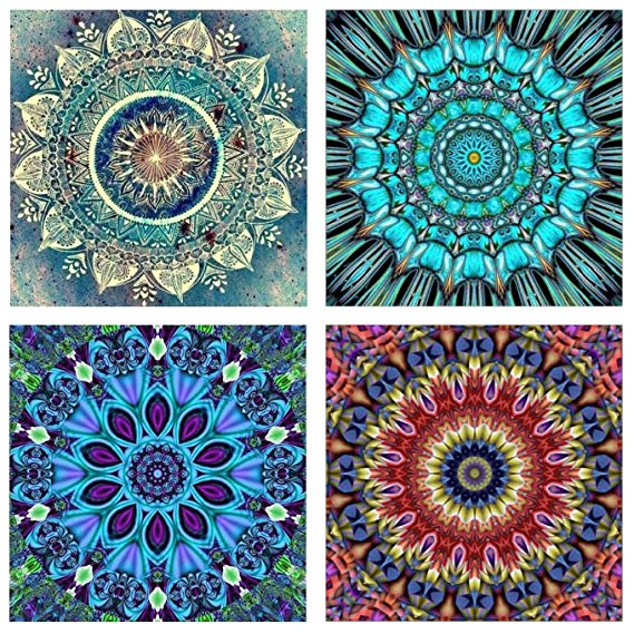 Topus 4 Pack 5D DIY Diamond Painting Set Full Drill Paint Crystal Rhinestone Diamond Embroidery Paintings Pictures for Study Room,Flower Painting(25X25CM/9.8X9.8inch)