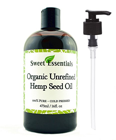 Organic Extra Unrefined Hemp Seed Oil (Also Edible) 16oz | Imported From Canada | 100% Pure Col Pressed | Offers Relief From Dry & Cracked Skin, Eczema, Baby Eczema, Psoriasis, Dermatitis, Rosacea