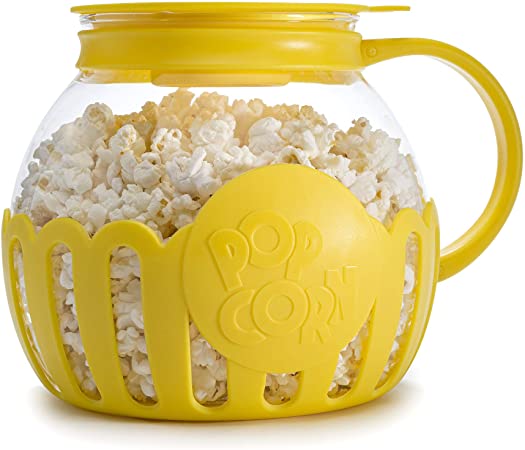 Ecolution Original Microwave Micro-Pop Popcorn Popper, Tempered Glass, 3-in-1 Silicone Lid, Dishwasher Safe, BPA Free, 3 Quart Family Size, Yellow