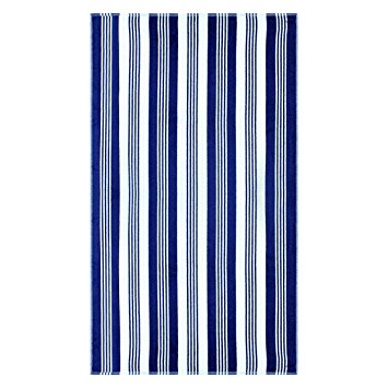 Superior Luxurious 100% Cotton Beach Towels, Oversized 34" x 64", Soft Velour Cotton and Absorbent Cotton Terry, Thick and Plush Striped Beach Towels - Blue and White Maui Stripes