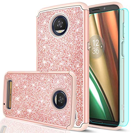 Moto Z3 Case,Moto Z3 Play Case with HD Screen Protector for Girls Women,LeYi Glitter Bling Dual Layer Hybrid Shockproof Protective Phone Case for Motorola Z Play (3th Generation) TP Rose Gold