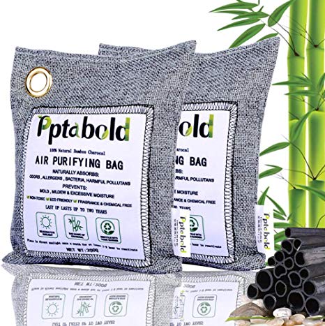 Natural Air Purifying Bag,Reusable Bamboo Activated Charcoal Air Freshener for Car,Home,Closet Odor Eliminator,Dehumidifier,Moisture Absorber,Smell Remover,Deodorizer and Purifier Bags (200Gx2)
