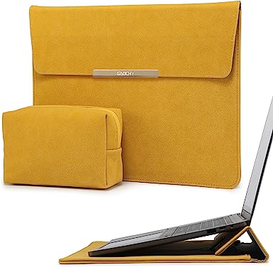 GAOCHY 16 Inch Laptop Sleeve Case with Stand Feature Compatible with MacBook Pro 16 2021 2022 M1 Pro/Max A2485/2019-2020 A2141, MacBook Pro Retina 15 2012-2019, with Accessory Bag,Yellow