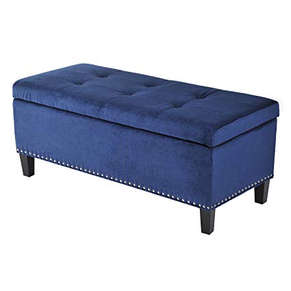 Homcom 42” Tufted Fabric Ottoman Storage Bench (Blue)