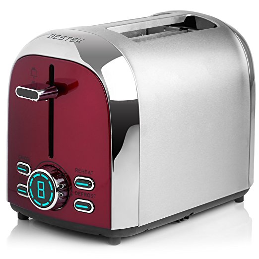 Toasters, BESTEK 2-Slice Toaster Stainless Steel Digital Display with 7 Level Shade Controls and 4 Mode Setting