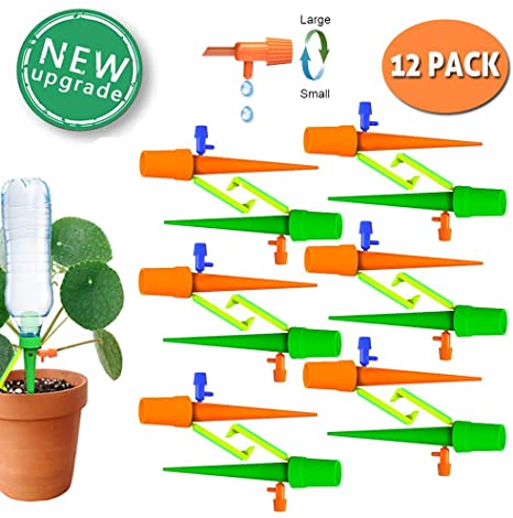 TAOPE Plant Self Watering Spikes System with Slow Release Control Valve Switch Self Irrigation Watering Drip Devices, Plant Waterer with Anti-Tilt Anti-Down Bracket (6 Pack) (12-PACK)