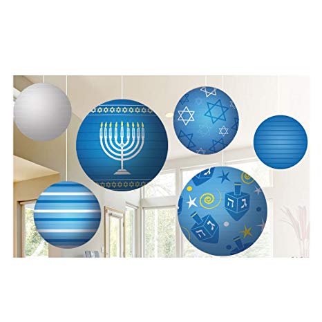 Zion Judaica Hanukkah Ball Lantern Decoration Ceiling Mount 6 Set