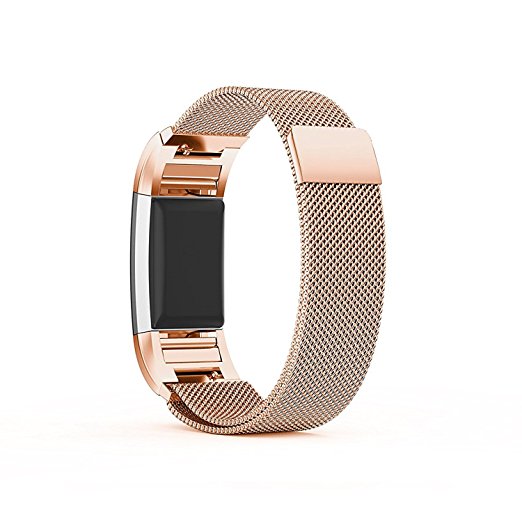 Fitbit Charge 2 Metal Band Rose Gold , Ztotop Accessories Milanese Loop Stainless Steel Metal Bracelet Strap with Unique Magnet Lock for Fitbit Charge 2 HR 5.5" - 9.3"