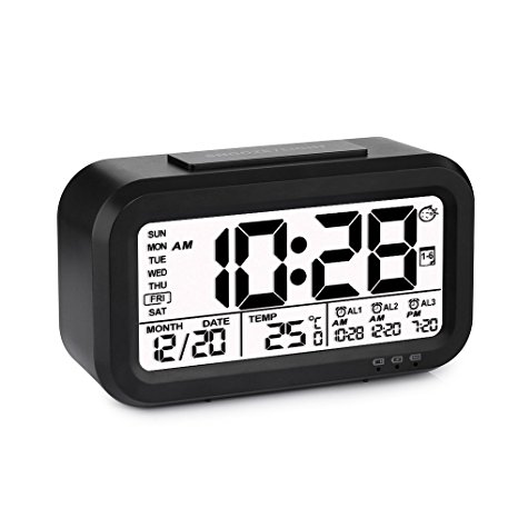 VADIV Travel Clock, CLO5-BL Digital Alarm Clock with 3 Alarms Options, 3 Weekday Modes, USB Rechargeable, Snooze Function, Time/Date/Temperature Display for Kids Bedroom Traveling- Black