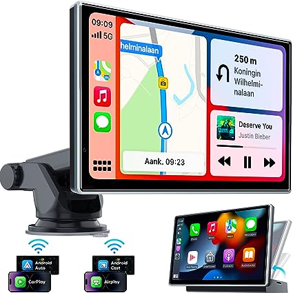 Car Play Screen with Wireless Apple Carplay & Android Auto, Hands-free Bluetooth, Mirrorlink, 7 Inch HD IPS Touchscreen Carplay Screen with Voice Control Siri/Google/GPS, Portable Car Stereo