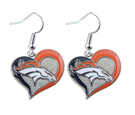 NFL Denver Broncos 3/4" Swirl Heart Shape Dangle Logo Earring Set Charm Gift