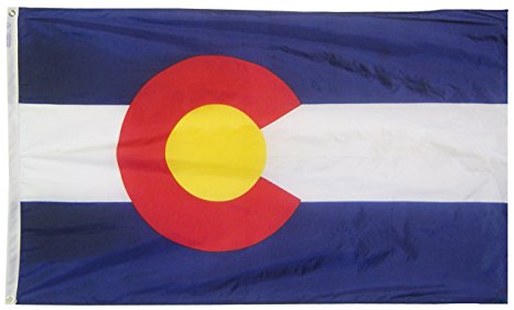 Colorado State Flag 3x5 ft. Nylon SolarGuard Nyl-Glo 100% Made in USA to Official State Design Specifications by Annin Flagmakers.  Model 140660