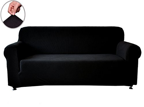 Chunyi Jacquard Sofa Covers 1-Piece Polyester Spandex Fabric Slipcovers Sofa Black